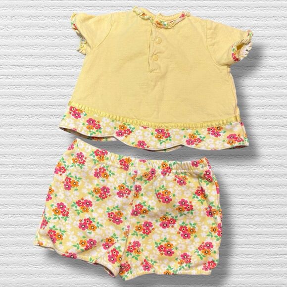 Children’s Place Baby Girl Outfit 3-6M Yellow Turtle Floral Top Skort Y2K Retro - Picture 4 of 5